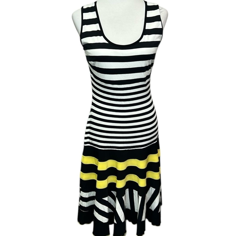 Joseph Ribkoff Striped Black and Yellow Dress